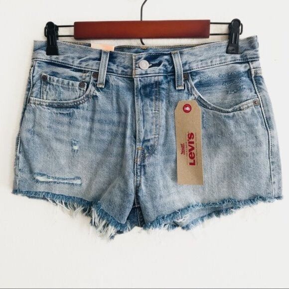 Levi’s 501 Original Distressed Button Fly Raw Edge Cutoff Denim Shorts Size 27 - Picture 3 of 9
